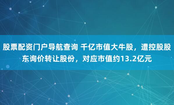 股票配资门户导航查询 千亿市值大牛股，遭控股股东询价转让股份，对应市值约13.2亿元