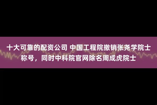 十大可靠的配资公司 中国工程院撤销张尧学院士称号，同时中科院官网除名周成虎院士